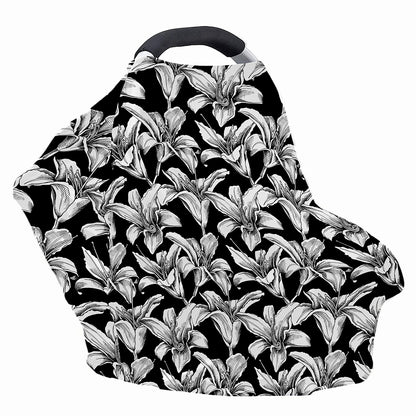Black And White Lily Pattern Print Baby Seat Cover
