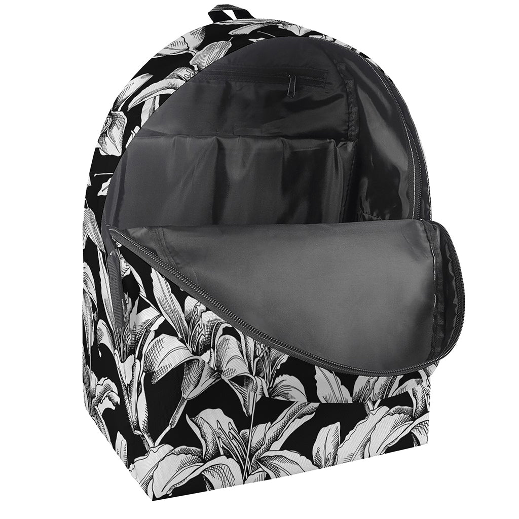 Black And White Lily Pattern Print Backpack