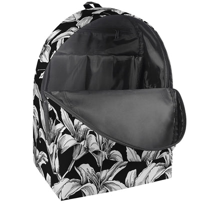 Black And White Lily Pattern Print Backpack
