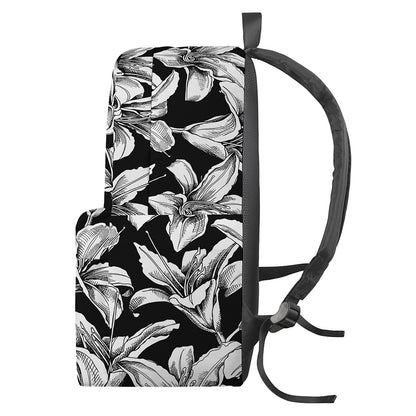 Black And White Lily Pattern Print Backpack