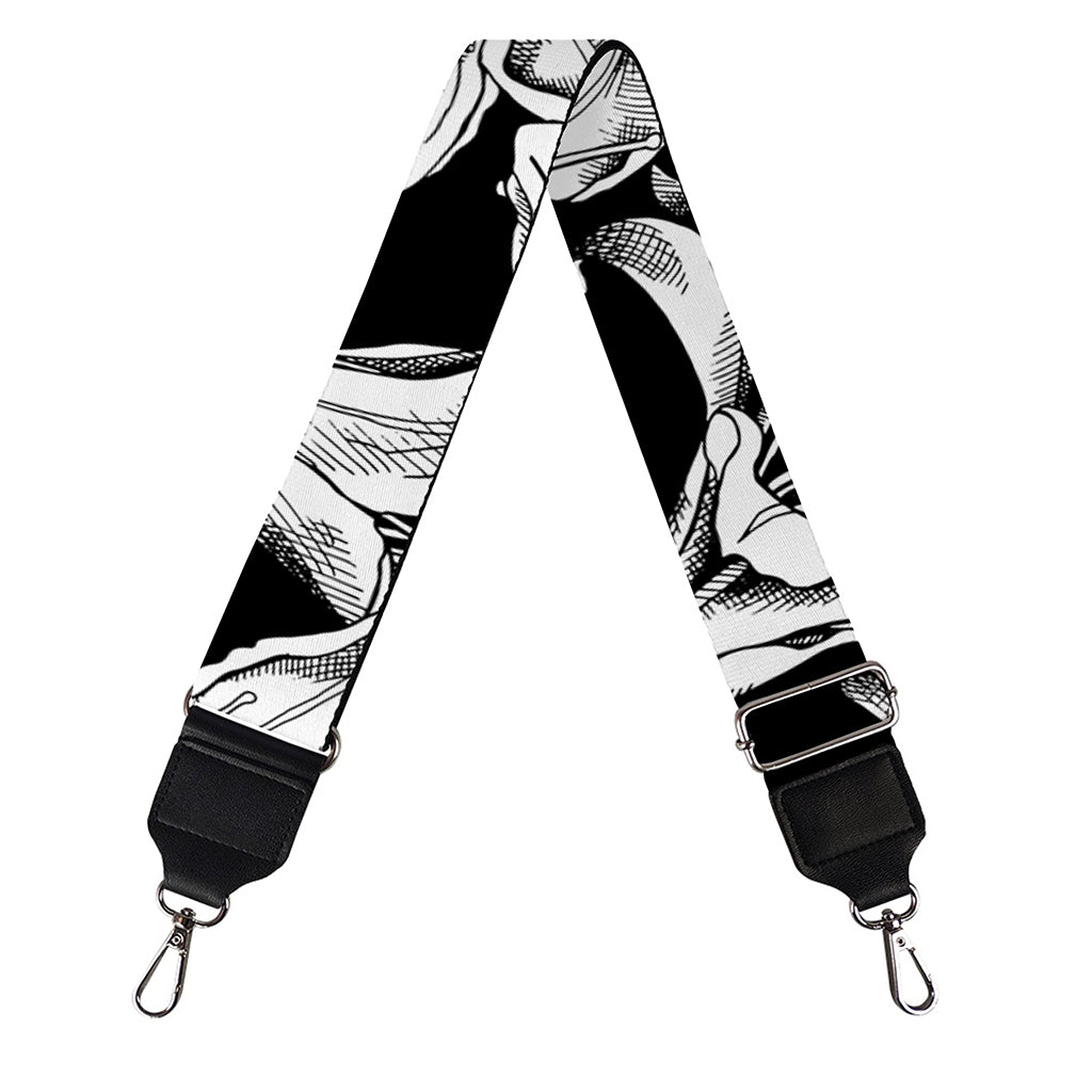 Black And White Lily Pattern Print Bag Strap