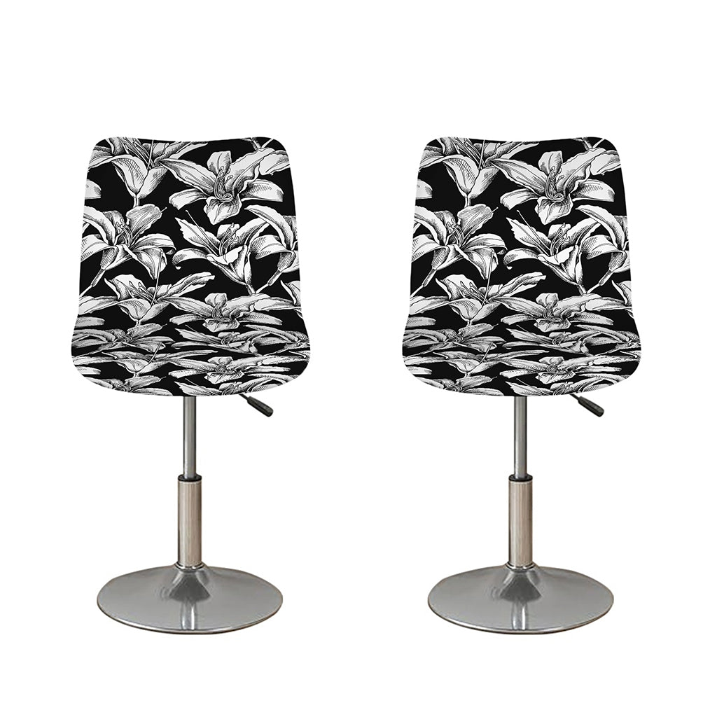 Black And White Lily Pattern Print Bar Stool Covers