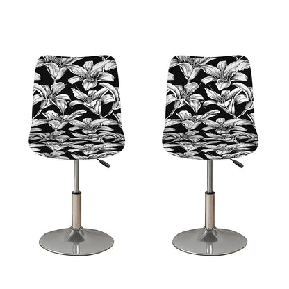 Black And White Lily Pattern Print Bar Stool Covers