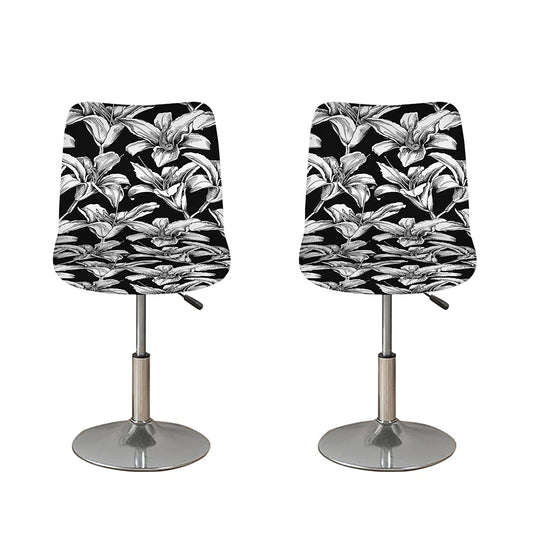Black And White Lily Pattern Print Bar Stool Covers