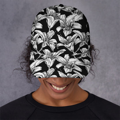 Black And White Lily Pattern Print Baseball Cap