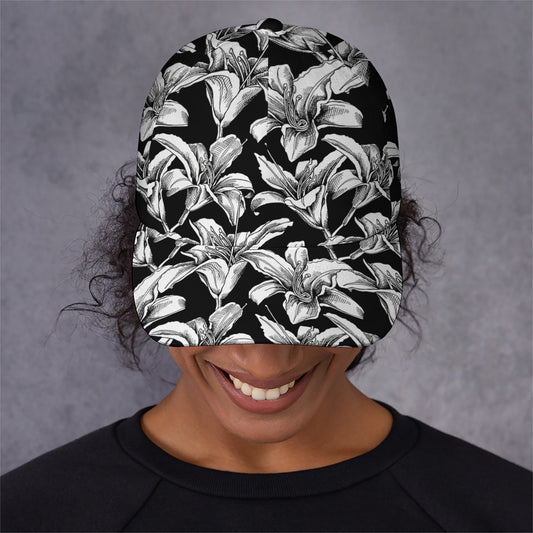Black And White Lily Pattern Print Baseball Cap