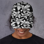 Black And White Lily Pattern Print Baseball Cap