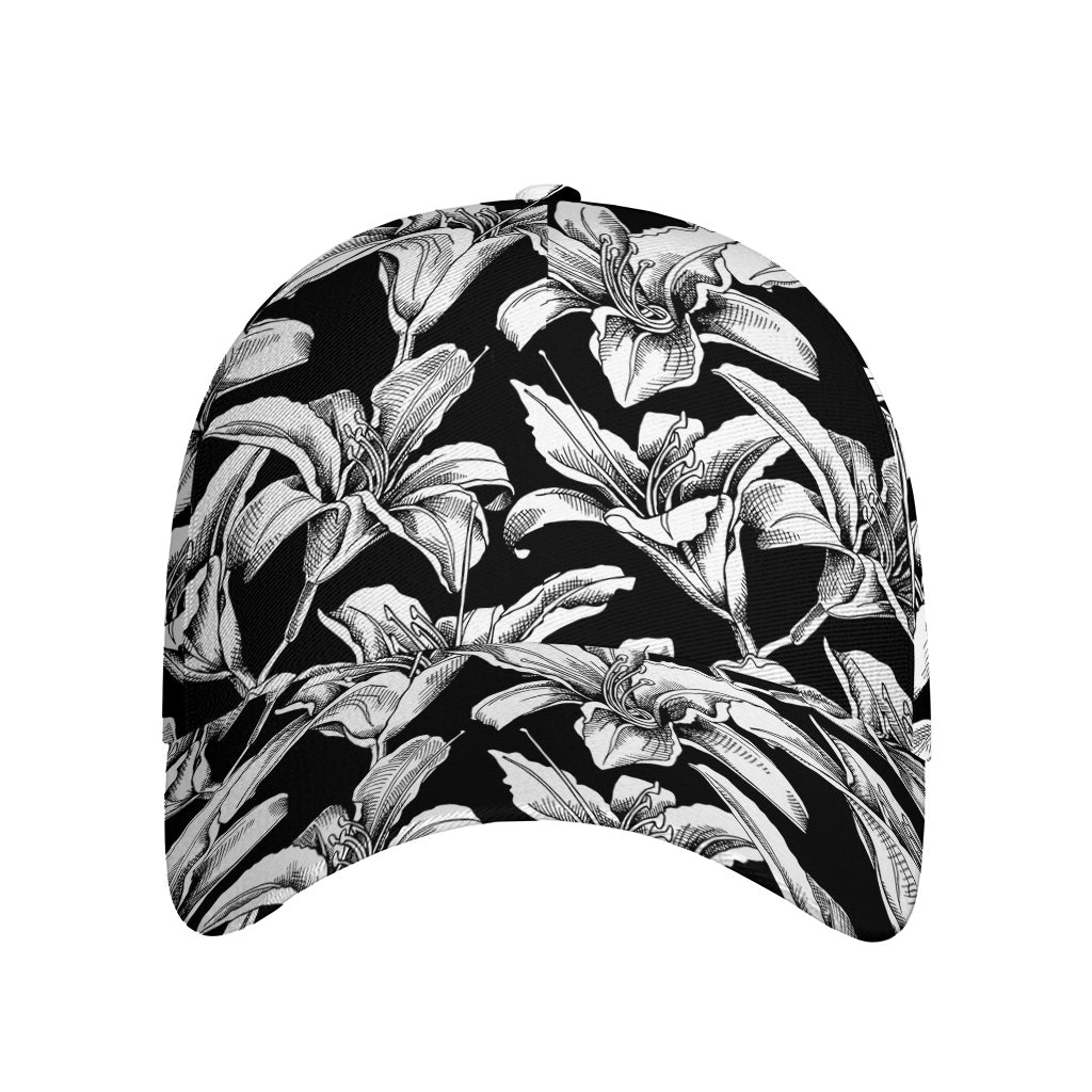 Black And White Lily Pattern Print Baseball Cap