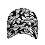 Black And White Lily Pattern Print Baseball Cap