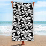 Black And White Lily Pattern Print Beach Towel