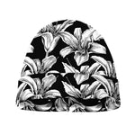 Black And White Lily Pattern Print Beanie