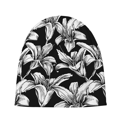 Black And White Lily Pattern Print Beanie