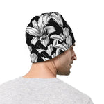Black And White Lily Pattern Print Beanie
