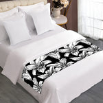 Black And White Lily Pattern Print Bed Runner