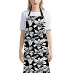 Black And White Lily Pattern Print Bib Apron With Pocket