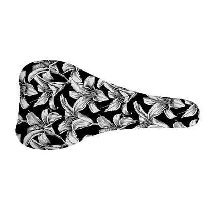 Black And White Lily Pattern Print Bicycle Seat Cover