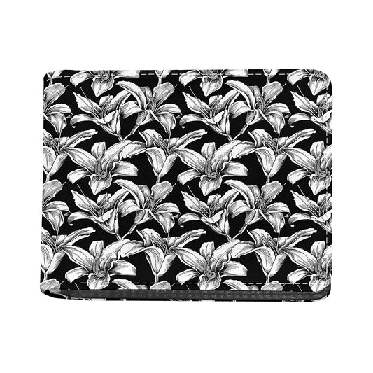 Black And White Lily Pattern Print Bifold Wallet