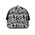 Black And White Lily Pattern Print Black Mesh Trucker Hat
