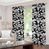 Black And White Lily Pattern Print Blackout Grommet Curtains