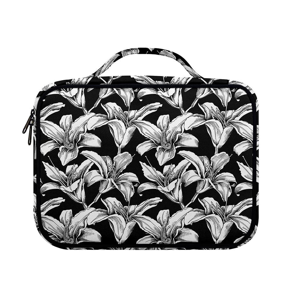 Black And White Lily Pattern Print Briefcase Bible Bag
