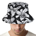Black And White Lily Pattern Print Bucket Hat