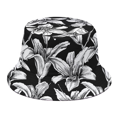 Black And White Lily Pattern Print Bucket Hat