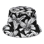 Black And White Lily Pattern Print Bucket Hat