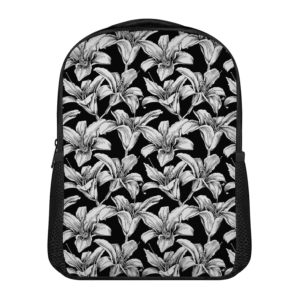 Black And White Lily Pattern Print Casual Backpack