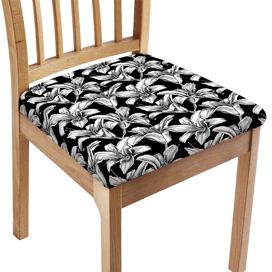Black And White Lily Pattern Print Chair Cushion Cover