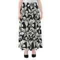 Black And White Lily Pattern Print Chiffon Maxi Skirt
