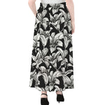 Black And White Lily Pattern Print Chiffon Maxi Skirt