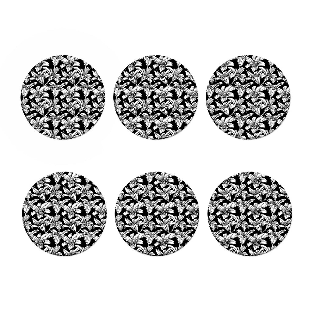Black And White Lily Pattern Print Coaster Set