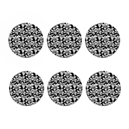 Black And White Lily Pattern Print Coaster Set