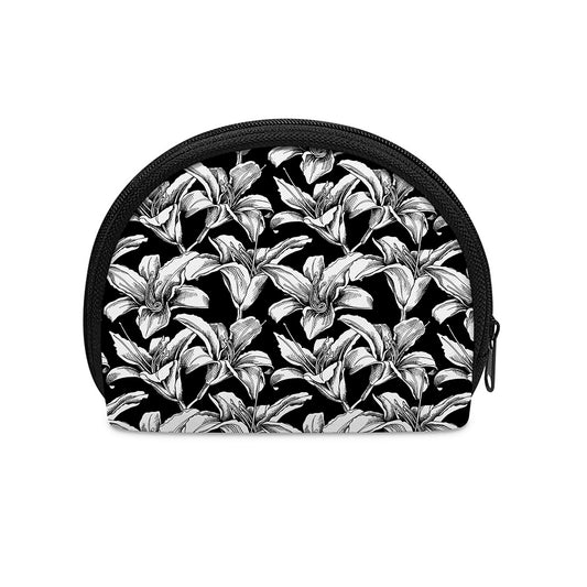 Black And White Lily Pattern Print Coin Purse
