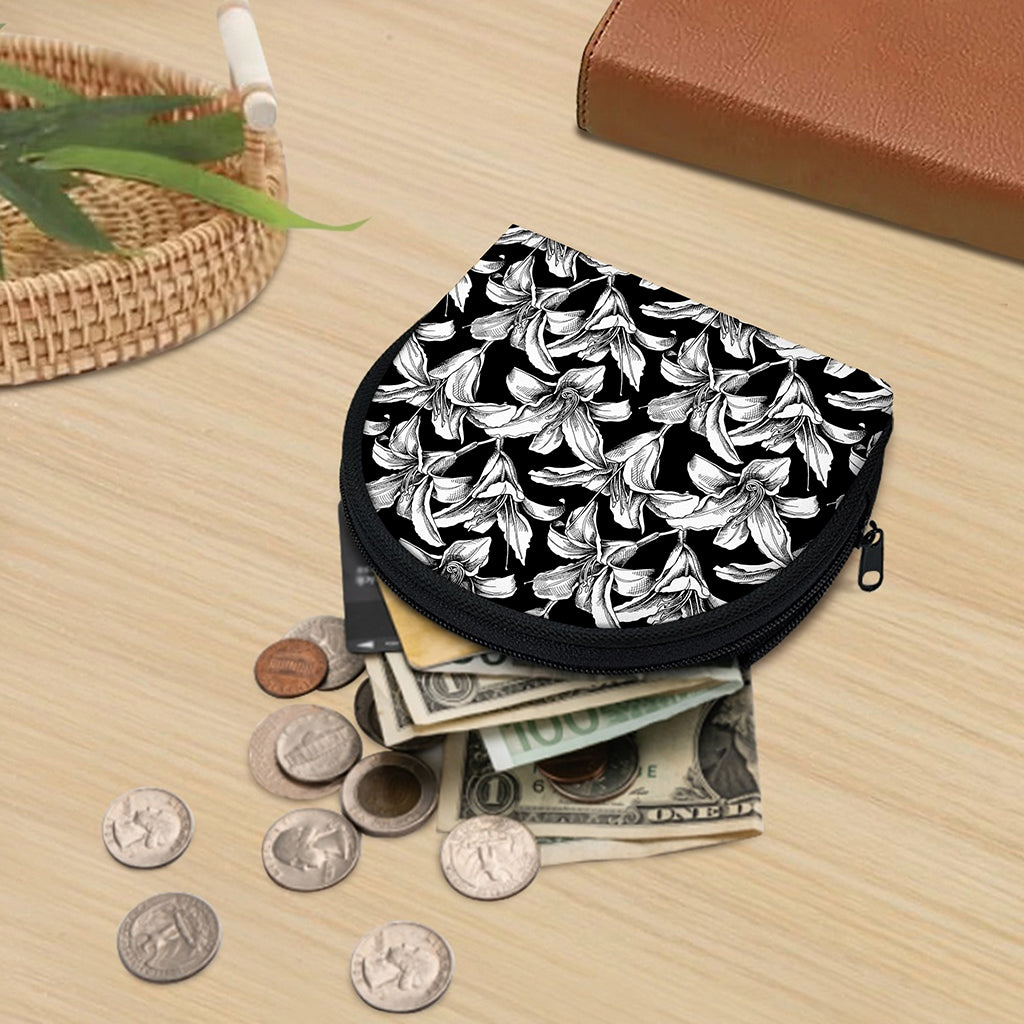 Black And White Lily Pattern Print Coin Purse