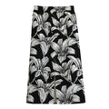 Black And White Lily Pattern Print Cotton Front Slit Maxi Skirt