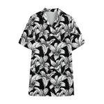 Black And White Lily Pattern Print Cotton Hawaiian Shirt