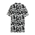Black And White Lily Pattern Print Cotton Hawaiian Shirt