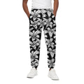 Black And White Lily Pattern Print Cotton Sweatpants