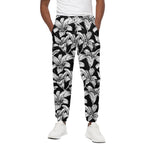 Black And White Lily Pattern Print Cotton Pants