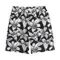 Black And White Lily Pattern Print Cotton Shorts