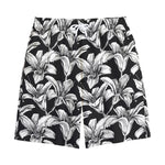Black And White Lily Pattern Print Cotton Shorts