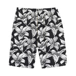 Black And White Lily Pattern Print Cotton Shorts