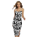 Black And White Lily Pattern Print Cross Back Cami Dress