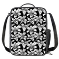 Black And White Lily Pattern Print Crossbody Lunch Bag