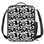 Black And White Lily Pattern Print Crossbody Lunch Bag