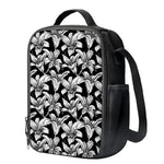 Black And White Lily Pattern Print Crossbody Lunch Bag