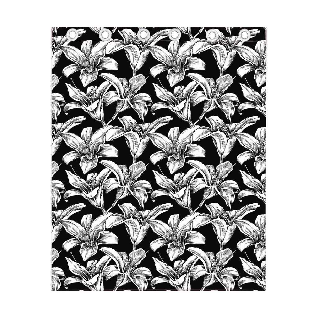 Black And White Lily Pattern Print Curtain