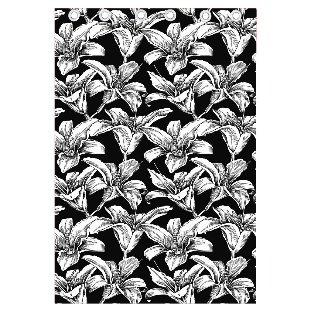 Black And White Lily Pattern Print Curtain
