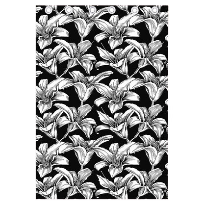 Black And White Lily Pattern Print Curtain